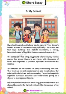 Best 15 short Essay in Enlglish Worksheet PDF Download a4 size