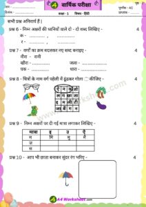 Annual Exam Paper Government School NCERT Download PDF. Class 1st, 2nd monthly Test, Unit Test subject Hindi, English, Math